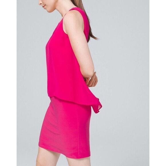 White House Black Market Matte Jersey Dress With Chiffon Overlay Sz M PinkBarbie - Picture 1 of 7